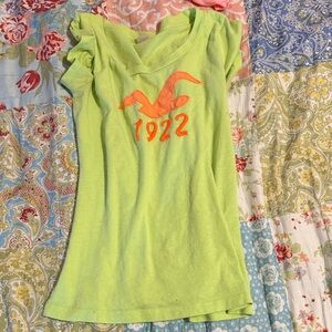 Hollister neon green top with orange bird